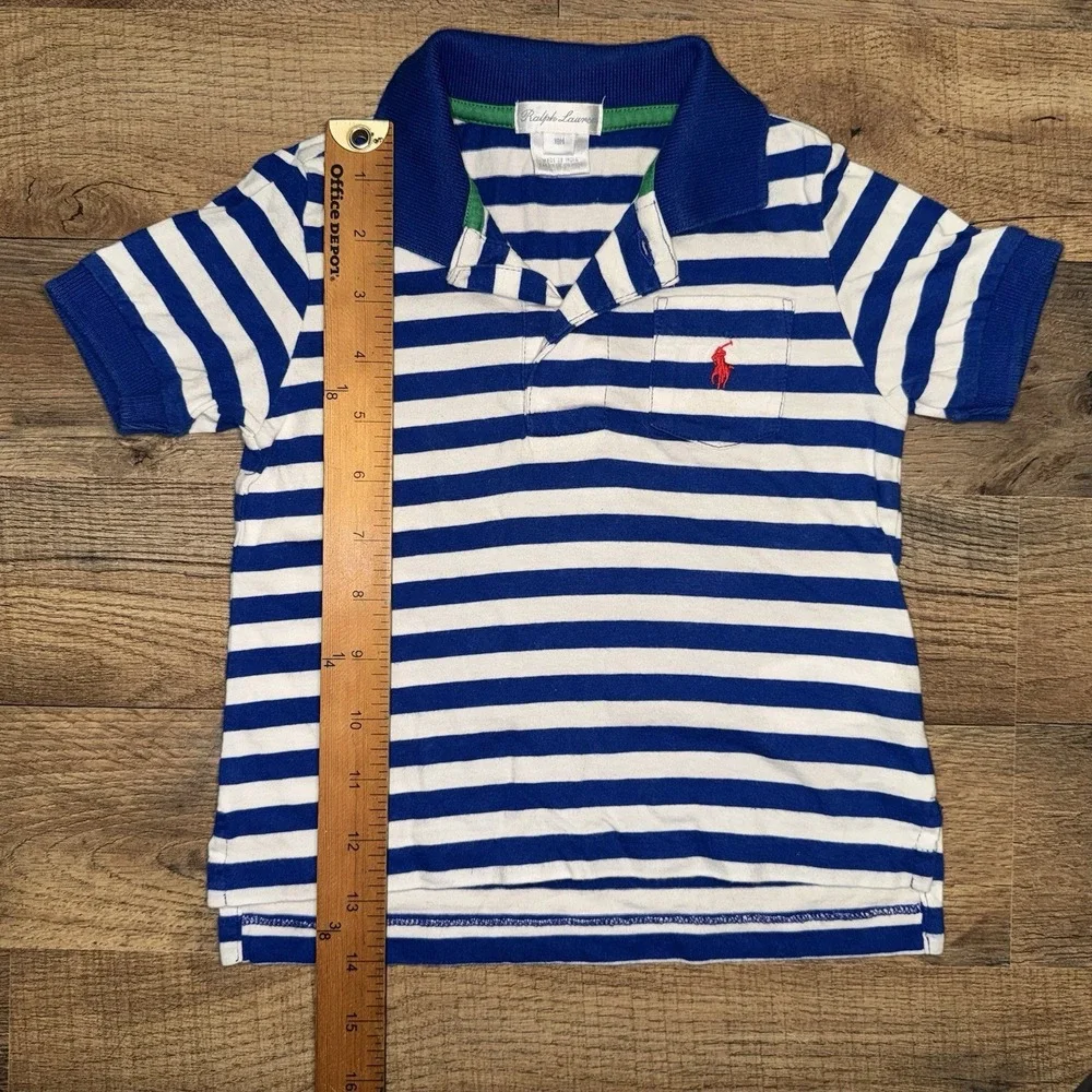 Ralph Lauren Blue White Striped Polo Shirt Red Pony Chest Pocket 18 Month